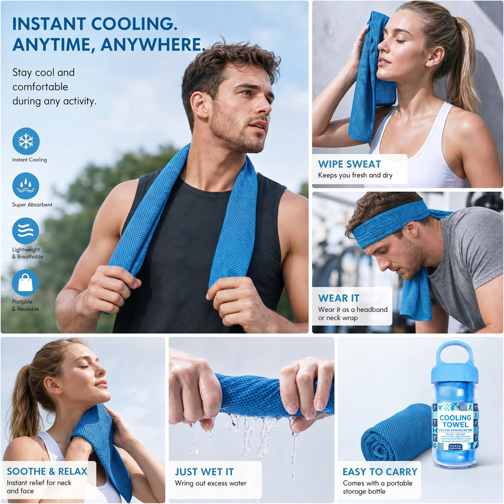 ☀️Cooling Towel -👍Yoyoio™ Cold Sweat Towel You Can Use Anywhere, Anytime! Reusable Soft Absorbent Cooling Portable
