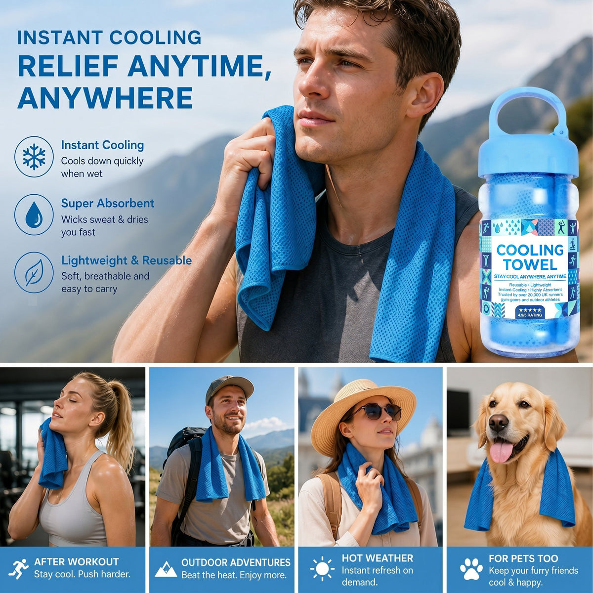 ☀️Cooling Towel -👍Yoyoio™ Cold Sweat Towel You Can Use Anywhere, Anytime! Reusable Soft Absorbent Cooling Portable
