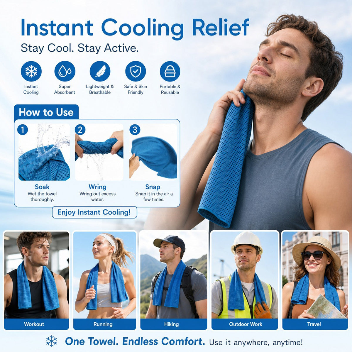 ☀️Cooling Towel -👍Yoyoio™ Cold Sweat Towel You Can Use Anywhere, Anytime! Reusable Soft Absorbent Cooling Portable