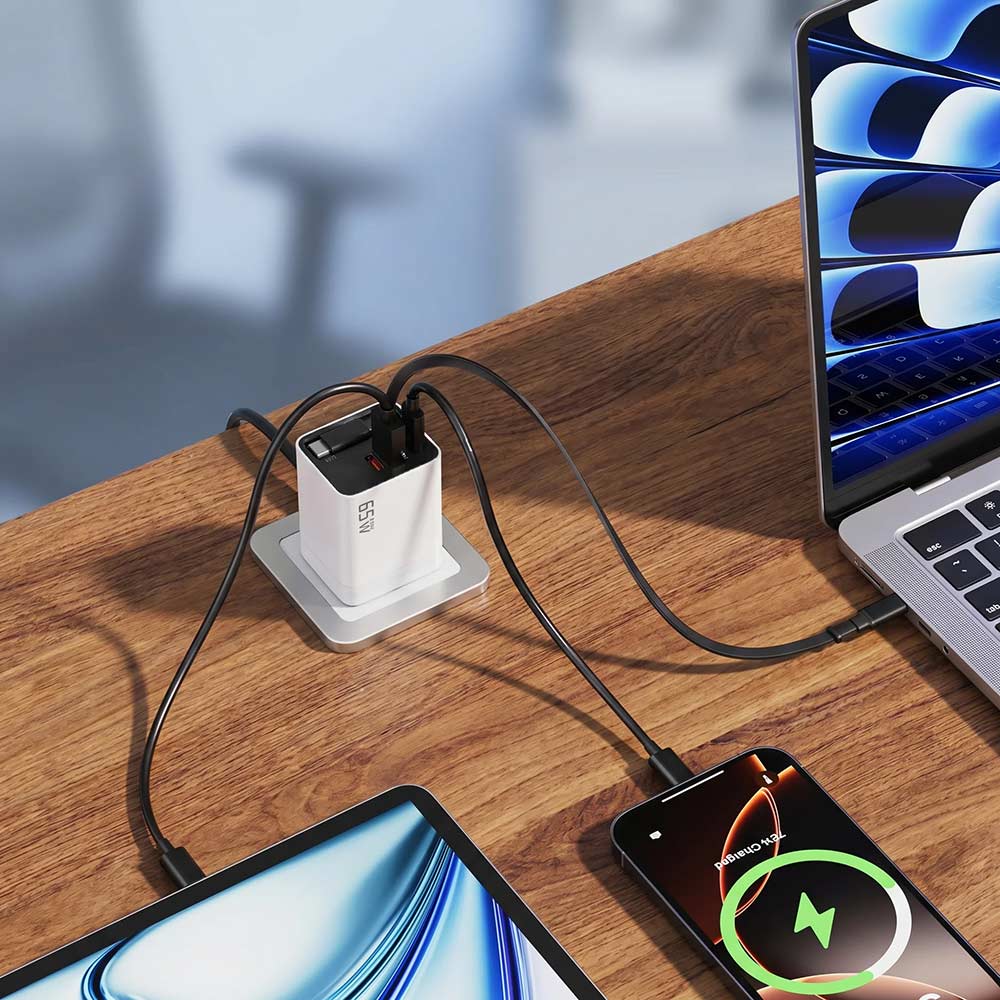 65W All-in-One Fast Charger with Built-In Retractable USB-C Cable